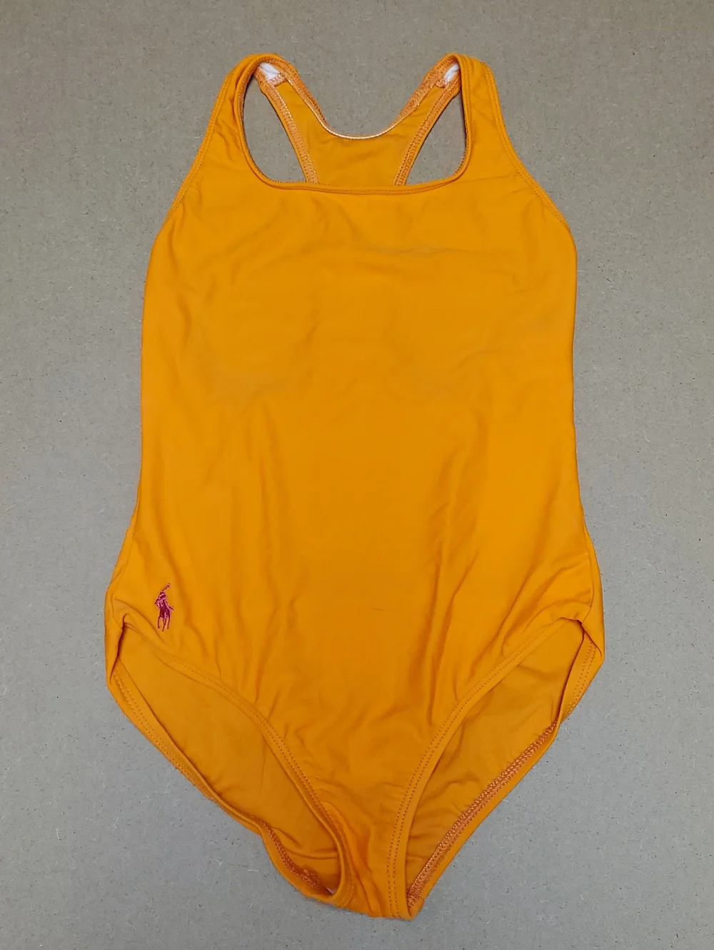 Vintage 1990's Ralph Lauren Girls Bright Orange Racerback One Piece Swimsuit